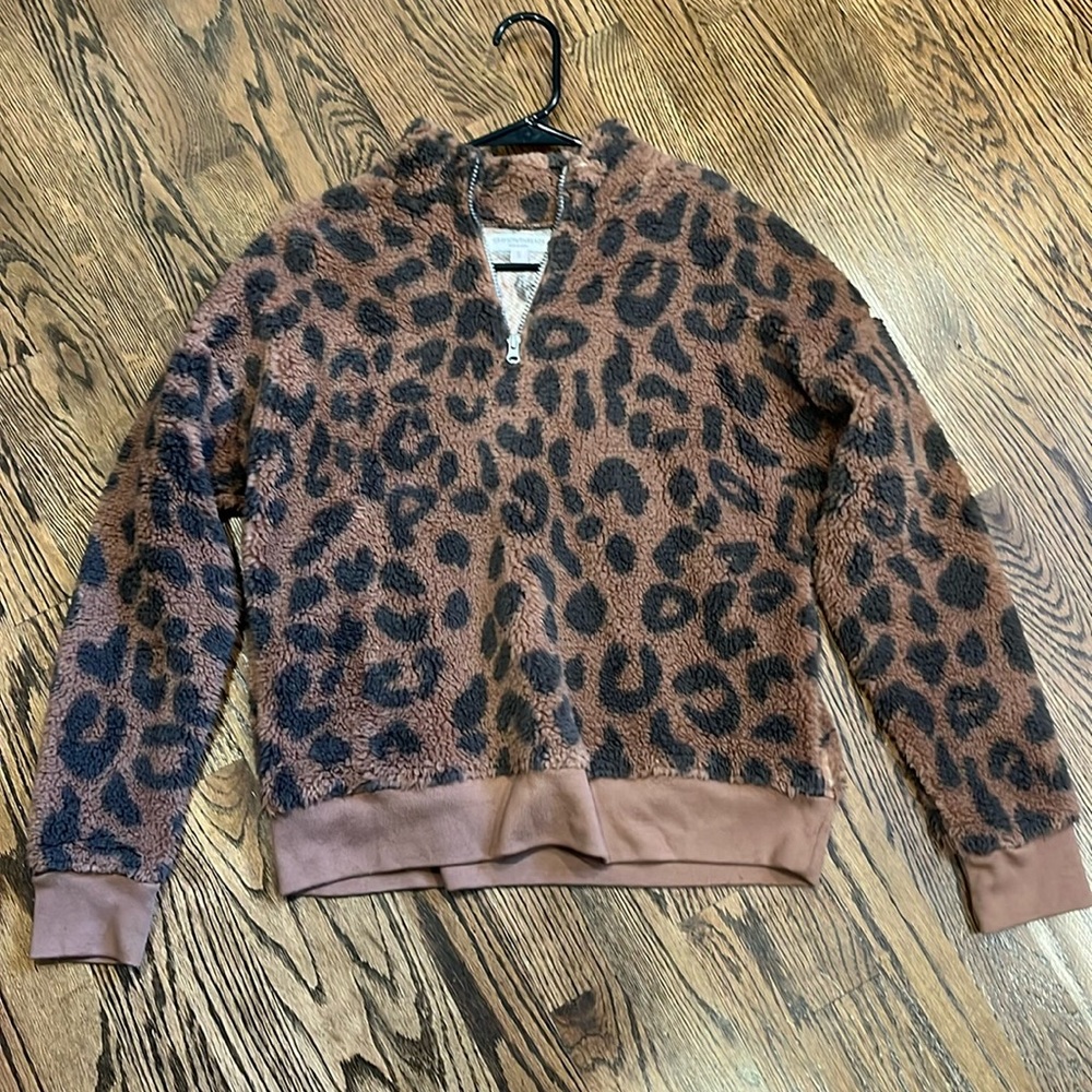 Grayson Threads Cheetah Half Zip Sherpa Sweater